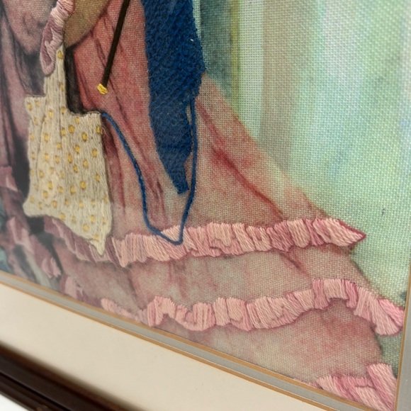 Vtg “Alice Knitting” Crewel Embroidery Framed Jessie Wilcox Smith Art 22x17” - Picture 2 of 10